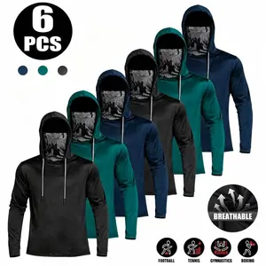6-piece set men's outdoor work sun protection clothing with sun-blocking hoodie, featuring built-in face mask and neck guard, breathable long-sleeve hoodie Activewear Menswear Compression Fabric Jackets Lawn Layer Menswear