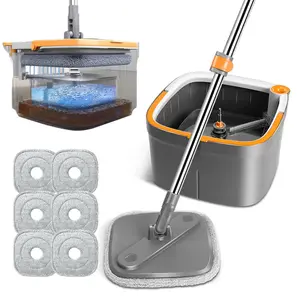 TikStar Spin Mop & Bucket Set Only 6pcs with Self-Separating Dirty Water & Clean Water System, Self-Drying 360° Spin Square Mop Head for Hardwood Tile Marble Floors,Cleaning Mop after the party,adjustable hand tool