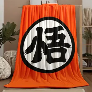Goku Themed Flannel Blanket, Soft Warm Comfortable Throw with Anime Fighter Artwork, Cozy Bed Office Sofa Blanket, Bedroom Room Decor Gift for Anime Fans, Friends and Family