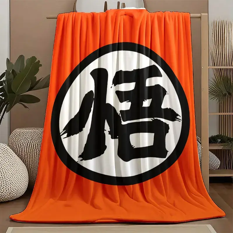 Goku Themed Flannel Blanket, Soft Warm Comfortable Throw with Anime Fighter Artwork, Cozy Bed Office Sofa Blanket, Bedroom Room Decor Gift for Anime Fans, Friends and Family