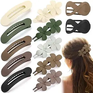 Strong Hold French Flat Hair Clips 12 & 6 Pcs Flat Hair Clips for Women, French Concord Flat Claw Clips for Women, 3 Styles Matte Hair Clips for Thin Thick Hair