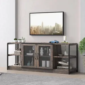 Farmhouse TV Stand for 65/75 inches TVs, Entertainment Center with Storage Cabinet and Mesh Doors, Industrial TV Media Console Cabinet Table for Living Room(Rustic Oak)
