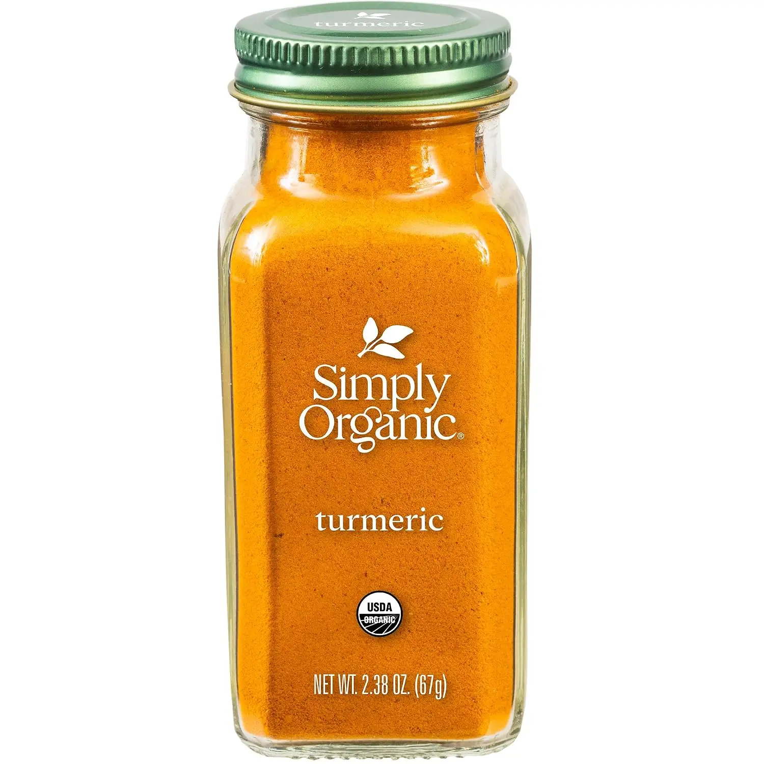 Simply Organic Certified Organic Pure Turmeric Ground Powder (Glass Bottle, 2.38 Oz) - Frontier Co-op Dried Ground Rhizome Root, Cupboard Staple, Gingery-Peppery Taste, No Added Sugar, Ideal for Home Cooks, Suitable for All Ages, Ambient, Abalone Free