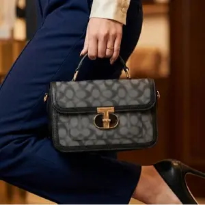 Women’s Fashion Black Monogram Structured Top Handle Flap Bag – Style #211