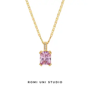 Single Gem Necklace Christmas Gifts Red Gemstone with Gold Plated 18k Gold & Silver Over Brass CZ Stone Hypoallergenic Tarnish Resistant Holiday Gift for Girlfriend