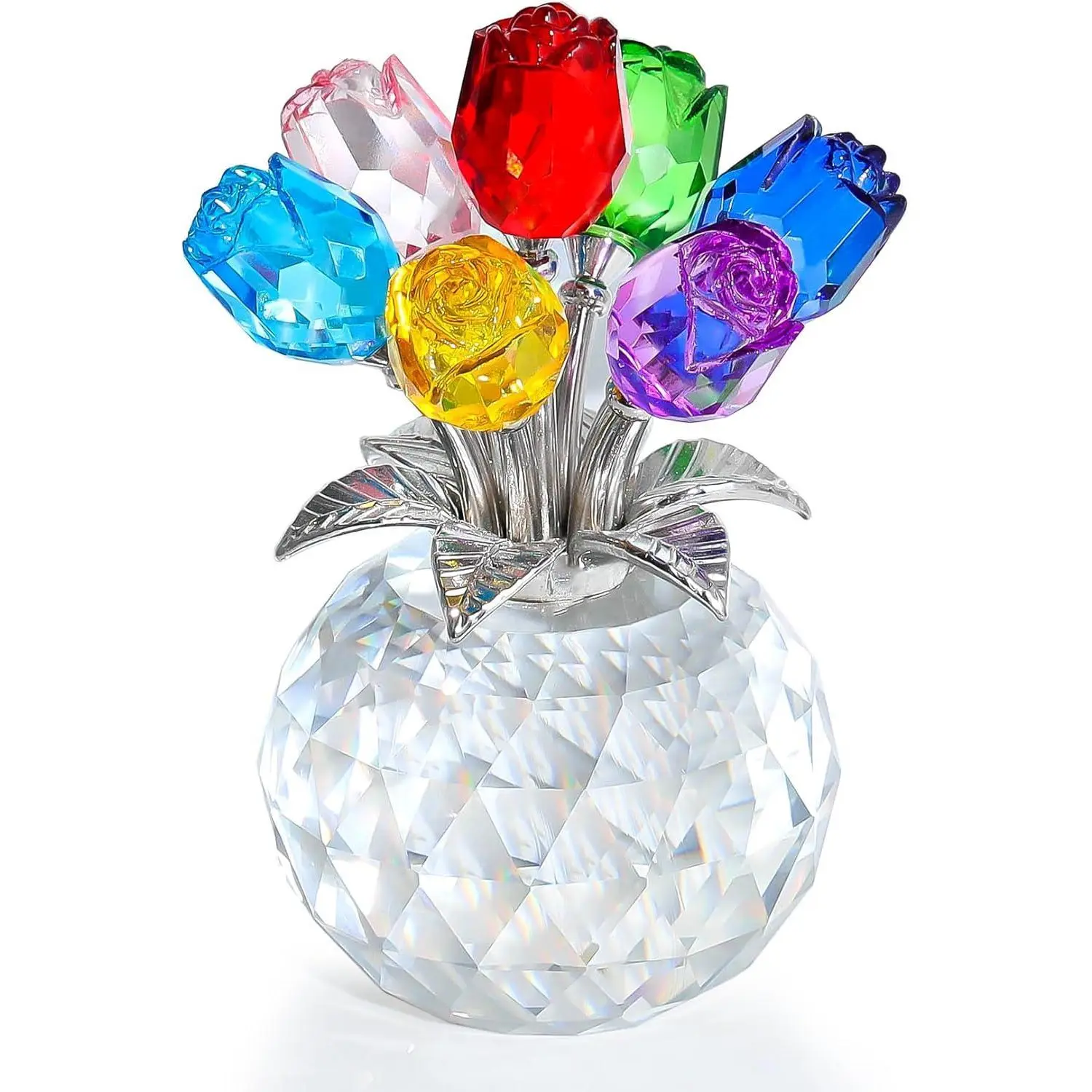 Crystal Rose Bouquet Glass Figurine - Decorative Artwork, Feminine Home Decor Accessory, Best Friend Collectible, Wedding Daily Gifting, Sunlight Turns Roses Into Shimmer