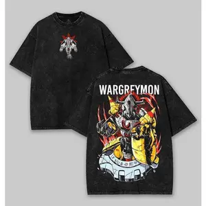 DIGIMON Wargreymon's Warzone Shirt Rise Above Fear - Digimon adventure Anime Acid Washed Lightweight Cotton TShirt, Perfect Gift for Anime Lovers Menswear Top anime fan clothes