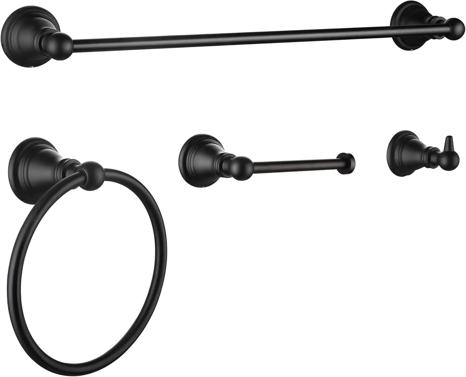 Matte Black 4-Piece Multi-Piece Indoor Wall Mounted Bathroom Hardware Set (F-080-OB) - 18" Towel Bar, Towel Ring, Toilet Paper Holder, Robe Hook, Bathroom Decor Mounts