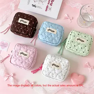 Dot Stitch Heart Makeup Bag, High Aesthetic Student Sanitary Pad Storage Bag, Portable Coin Purse, Earphone Case, Multi-Functional Organizer, Makeup Pouch, Cosmetic Pouch, Cosmetics Bag