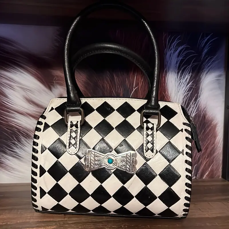 Checkered Black & White Leather Small Speedy