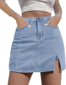 Skorts Skirts for Women Denim Mini Skirt Side Slit with High Waisted Jean Shorts Stretchy