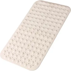 Bathtub and Shower Mats, 28 x 15 Inch Non-Slip Bath Mat, Machine Washable Bath Tub Mat with Suction Cups & Drain Holes for Bathroom, Beige