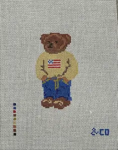 Needlepoint & Co. Tan Flag Bear - Mini