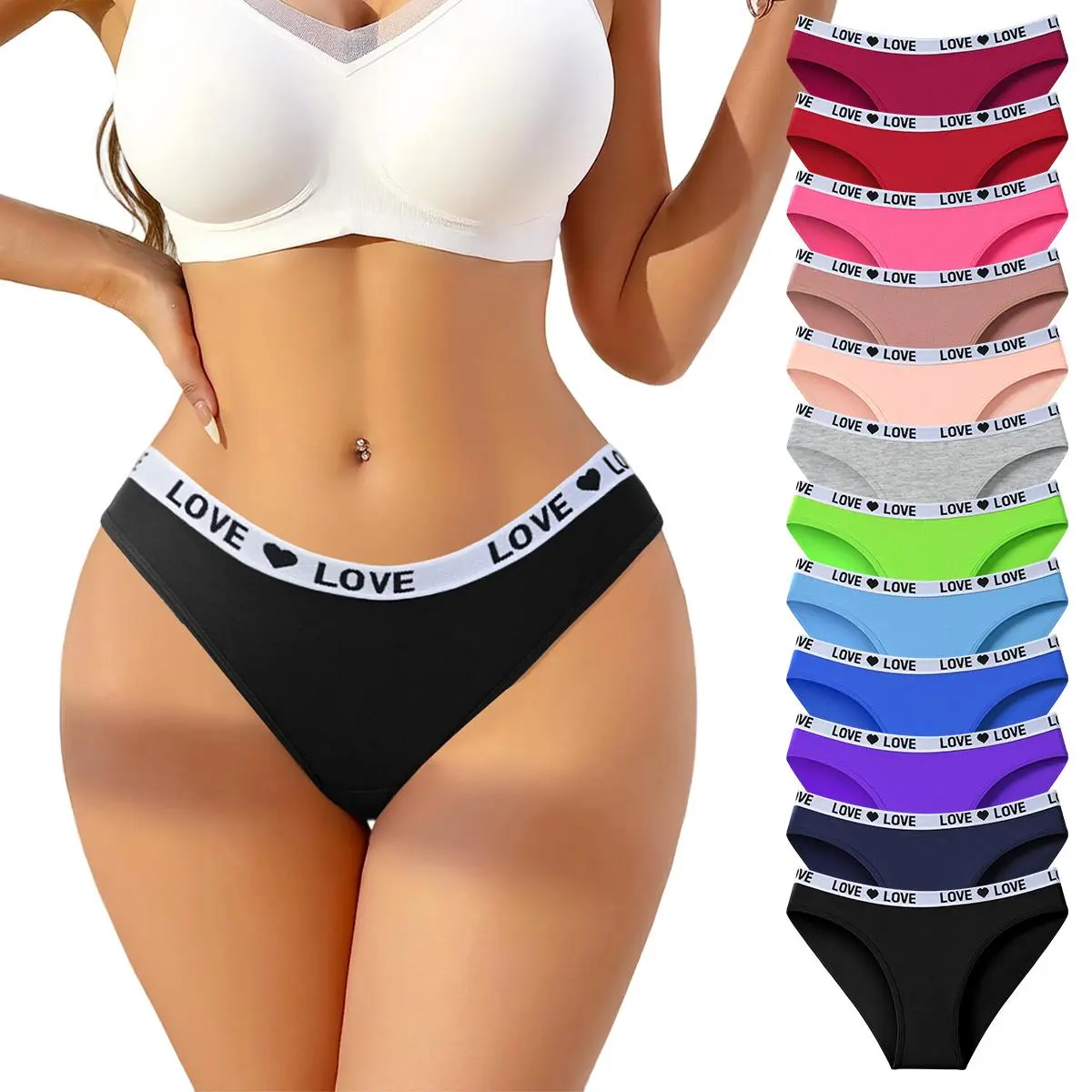 Women 12‑Pack Cotton Mid‑Rise Hipster Briefs, Soft Breathable Stretch Underwear, Comfort‑Fit Ladies Panties, Multi‑Variety Daily‑Wear Intimates for All‑Day Casual Use