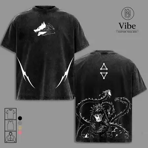 Megumi Fushiguro Vintage Washed Oversized T-Shirt, Tank Top, Jujutsu Kaisen Anime Graphic Tee, Divine Dogs Shikigami Streetwear, Heavy Cotton Unisex Casual Fashion, Gift for Fans