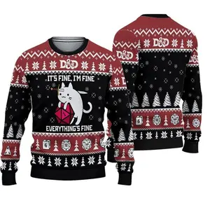 Christmas Ugly Sweater, Cat Mom, Ugly Sweater, Gift for mom, Funny Cat It's Fine Everything Fine Ugly Christmas Sweater