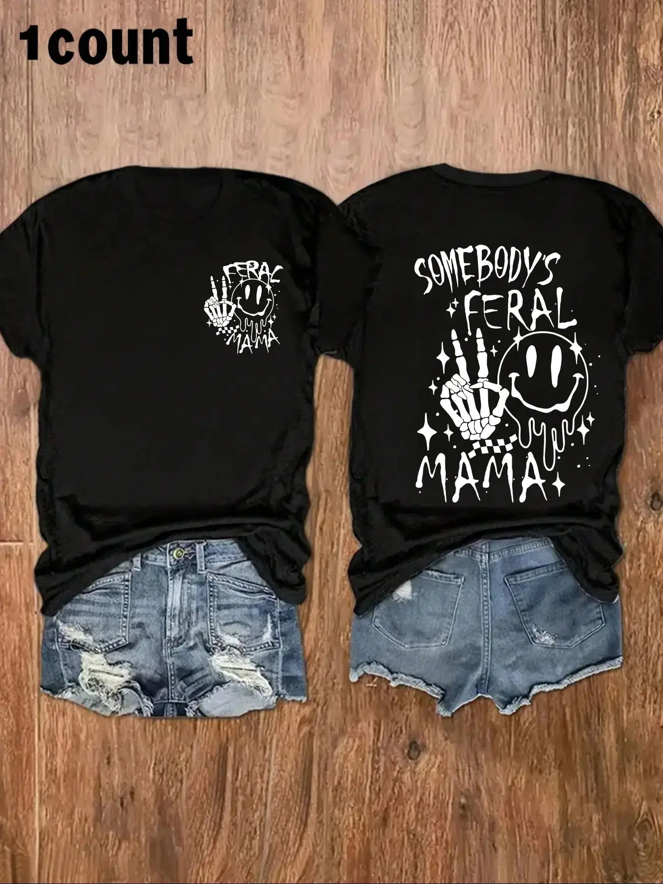 Women's Letter & Skeleton Hand Print Round Neck Tee, Fashion Casual Short Sleeve T-Shirt, Ladies Clothes for All Seasons