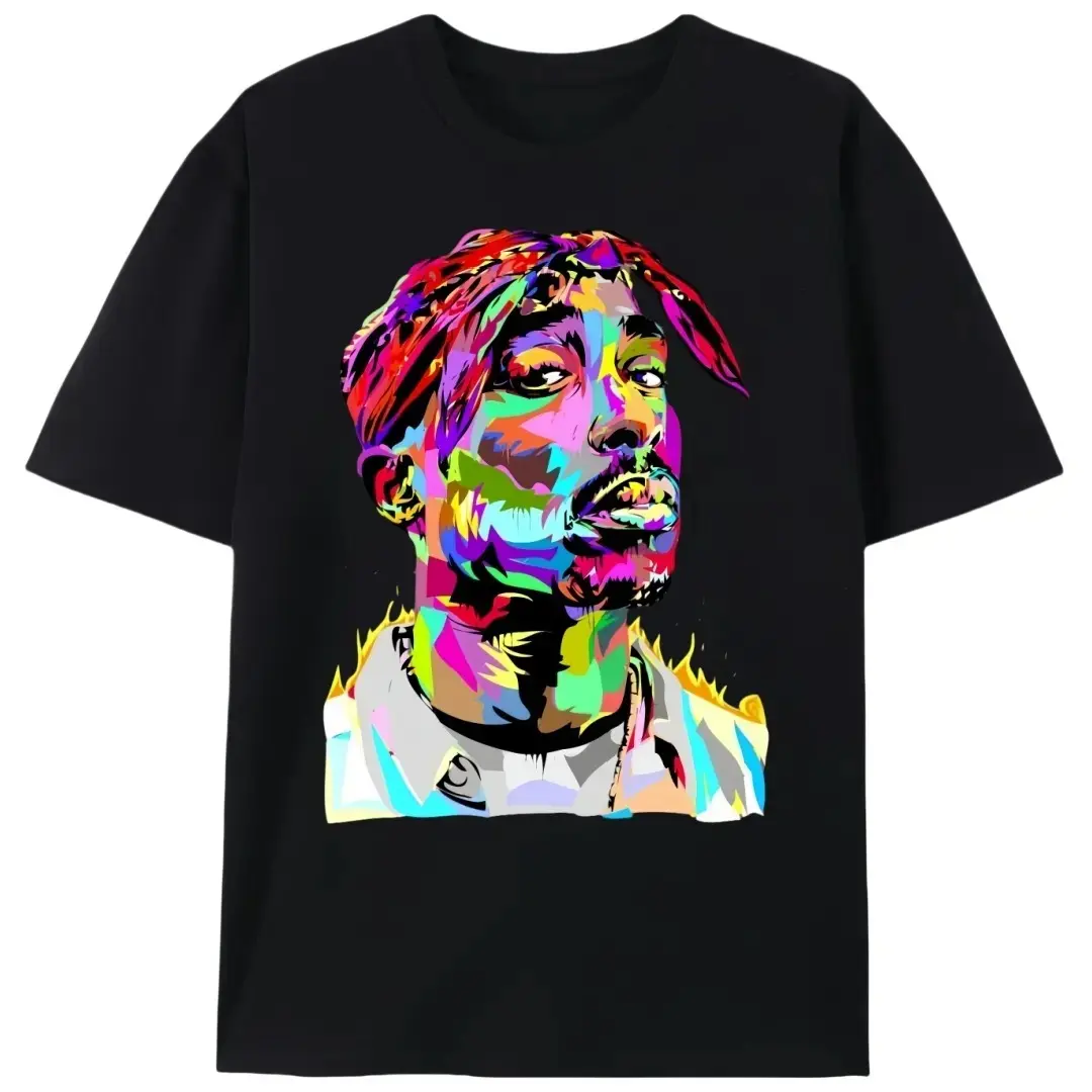 Women's Unisex Fitted Cut 100% Cotton Classic Retro Tupac Graphic Print Crew Neck Short Sleeve Tshirt - Soft, Breathable, Lightweight Streetwear, 90s Hip Hop Rap Fan Casual Essential Top, Round Neck