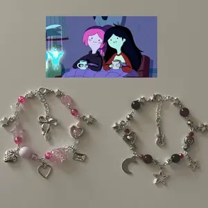 Handmade Rockstar Girlfriend / Pink Princess Matching Bracelets | Y2K Marceline + Princess Bubblegum Inspired Bracelets
