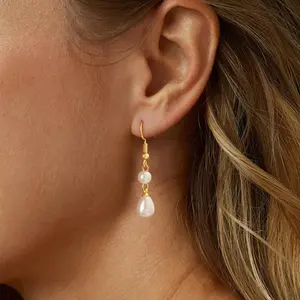 Tewiky 14K Gold Plated Pearl Earrings for Women Trendy : Flat Back Stud Earrings 14K Gold Plated/925 Sterling Silver Freshwater Pearl Dangle Earrings Cute Bow Earrings Wedding Jewelry Birthday Gifts for Women Girls For Valentine's Day gifts