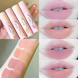 Japanese and Korean style light-colored lip gloss with a creamy texture, matte velvet finish, lip concealer and primer, natural color payoff, long-lasting and non-fading, perfect for a natural, no-makeup look.  Ideal as a holiday gift.