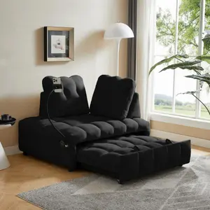 Modern sofa velvet pull-out bed,Independently removable backrest, have USB port and swivel phone stand Ergonomic Strong Restoration Ability
