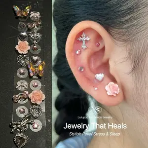 LuluPop Ear Seeds Jewelry Magnetic Clip On Earrings for Women Acupressure Ear Seeds with Crystals & Butterflies No Piercing Ear Cuffs for Fashion & Wellness ear seeding patches non-piercing body everyday wear gothic star Clip-On Ear Seed Earrings