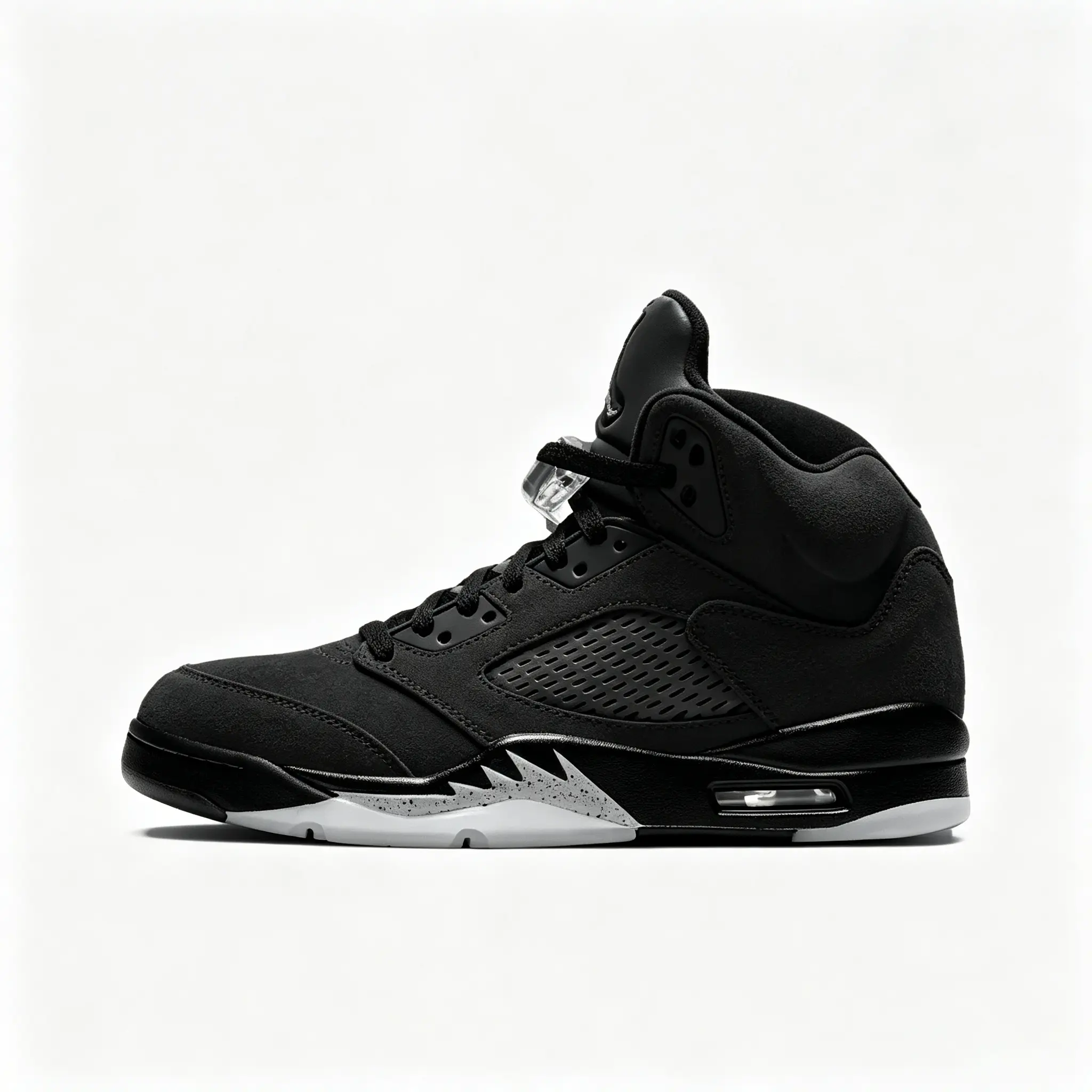 High‑Top Retro Basketball Sneakers All Black Suede Upper Black Mesh Breathable Panels Black Laces Black And White Contrast Midsole Translucent Outsole Shock‑Absorbing Street Fashion Sport Footwear