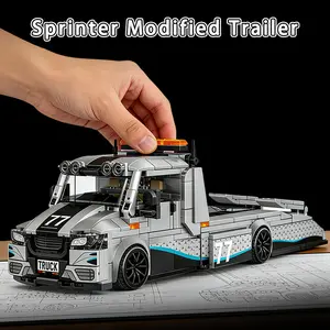 Sprinter heavy truck trailer assembly block model, with multiple movable detail restoration designs, compatible with 8-wide race car, can also be compatible with LEGO blocks, made of high-quality ABS material, exquisitely packaged in a carryable gift box.
