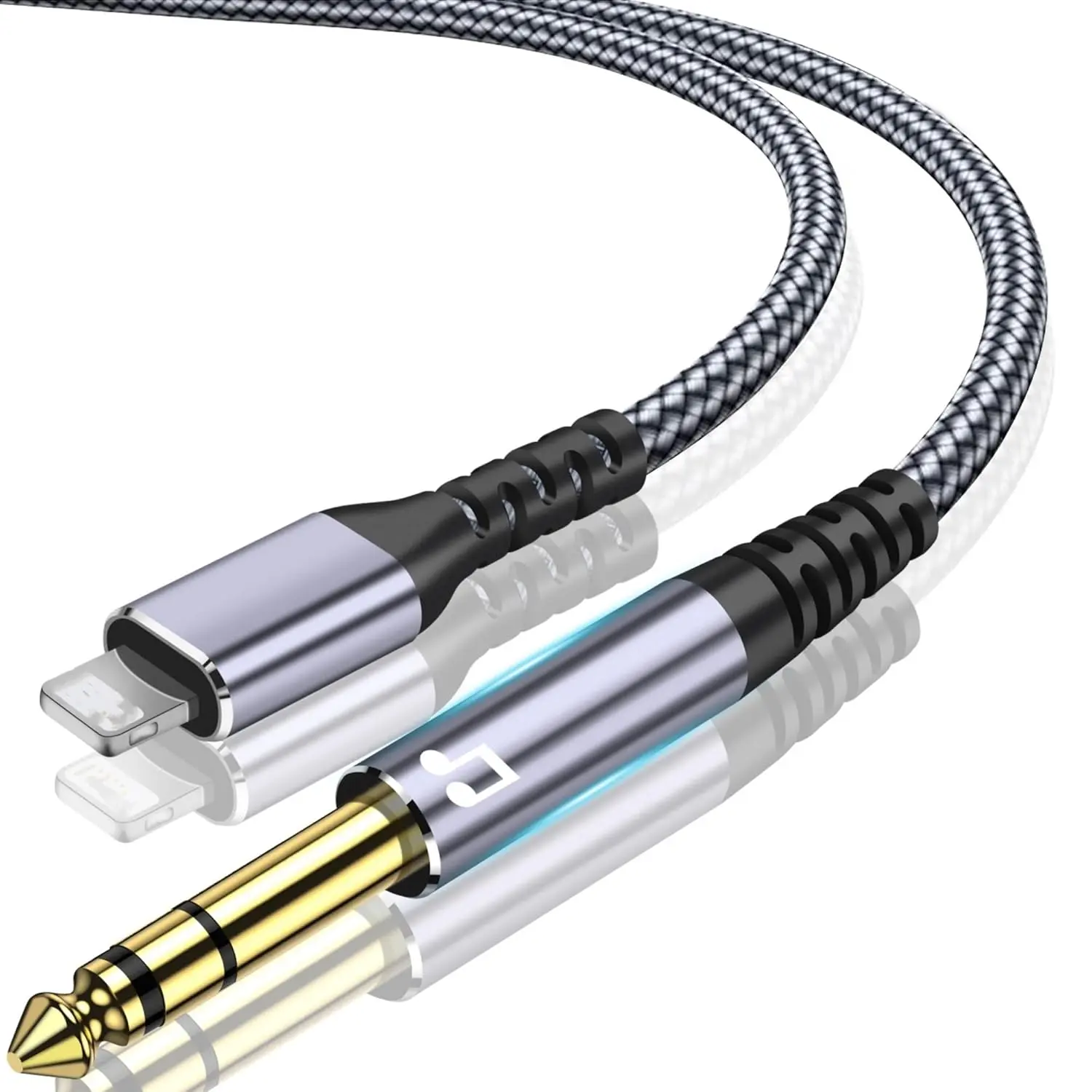 MFi Certified Lightning to 1/4 TRS 6.35mm Male Aux Audio Cable (4ft,10ft,16ft) - Plug-and-Play Port Adapter Device for iPhone 14 Pro,iPad with 12 Months Support, Compatible with Amplifier,Mixer
