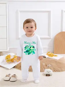 Newborn Mother's Day Turtle Print Casual Jumpsuit, Long Sleeve Fitted Romper for Baby Boys and Girls, Cute Infant Clothing for Daily Wear