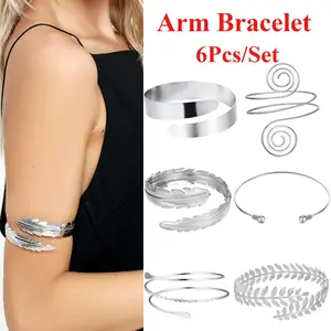 6 Pieces Arm Cuff Upper Arm Band,Cuff Bracelet Bangle for Women,Adjustable Armband Set,Christmas Party Gifts,Hand Tools Kits