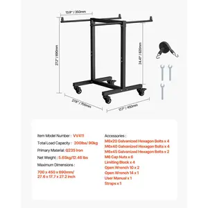 VEVOR Folding Chair Rack, 200 LBS Capacity, T-shape Chair Cart for 14 Chairs, Heavy-duty Metal Chair Storage Dolly with Rubber Wheels, Multi-Function Chair Holder for Party Event, Hotel, Matte Black