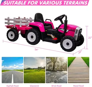 Gaomon 12V Rechargeable Battery Kids Remote Control Electric Tractor with Trailer, 7 LED Lights, MP3 Playback, EVA Tires, Parental RC, Ages 8-10 (Rose Red)