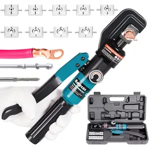 10 Ton Hydraulic Battery Cable Crimper – Single-Hand Return, 9 Hex Dies for 12-2/0 AWG, 180 °   Rotating Head, Pro Terminal Tool for Car/RV/Marine Power