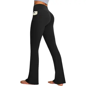 Outdoors & sports IUGA Mini Flare Leggings for Women Tummy Control Hidden Scrunch Butt Flared Yoga Pants with Pockets No Front Seam Workout