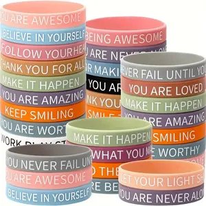 64 Piece Inspirational Silicone Bracelets, Colorful Motivational Quotes, Perfect for Women, Men, Teens, Teachers, Home, Office, Party Gifts