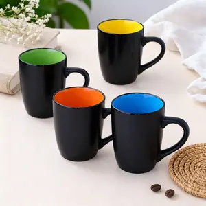 2/4pcs Matte Black Ceramic Coffee Mugs with Vibrant Colored Interiors, Microwave & Dishwasher Safe, Large C-Handle Coffee Cups for Home & Office, Ideal Gift for Coffee Lovers Engine-Themed Double-Walled Stainless Steel