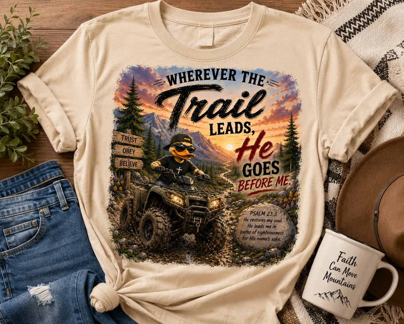 Wherever the Trail Leads He Goes Offroad ATV T-Shirt | Adventure Sunset Design