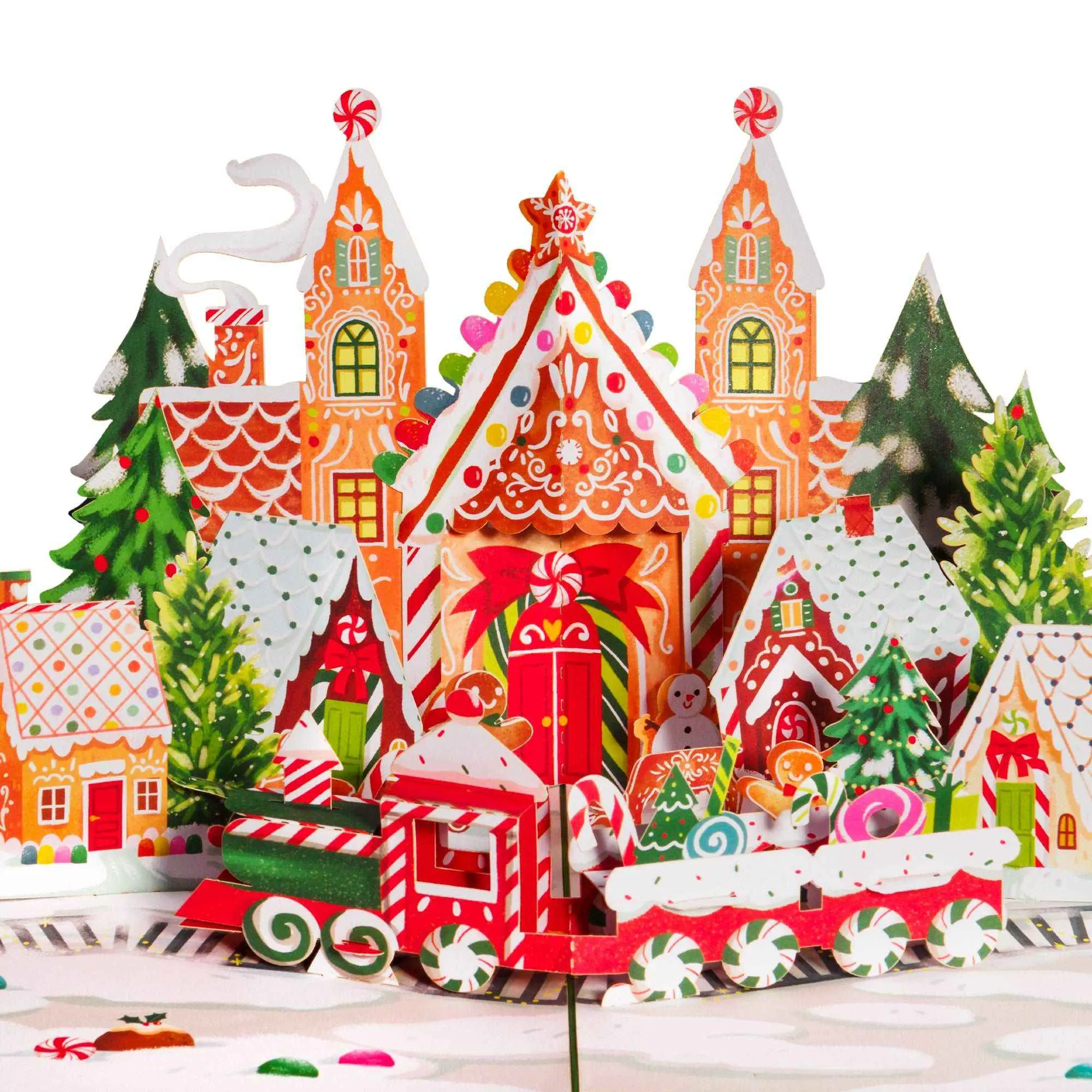 Paper Love 3D Pop-Up Gingerbread Town Christmas Greeting Card, Handmade Office Stationery with Cozy Houses, Festive Details