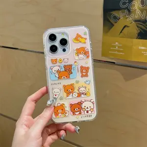 Cartoon Rilakkuma Illustration Phone Case for iPhone  16 15 14 13 12 11 Pro Max XS XR XSMAX 7 8 Plus Y2K Clear Cover