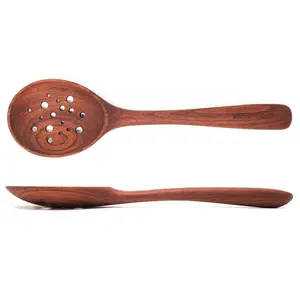 Earlywood Long Server Wooden Slotted Spoon with Holes for Straining, Serving side dishes Kitchen Meat