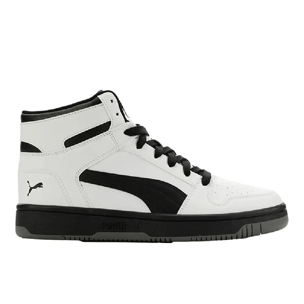 Men's Puma Rebound Layup Mesh White-Black-Flat Medium Gray (409648 02)