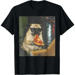 Pug Dog Eating Pizza Funny Pug Meme T-Shirt