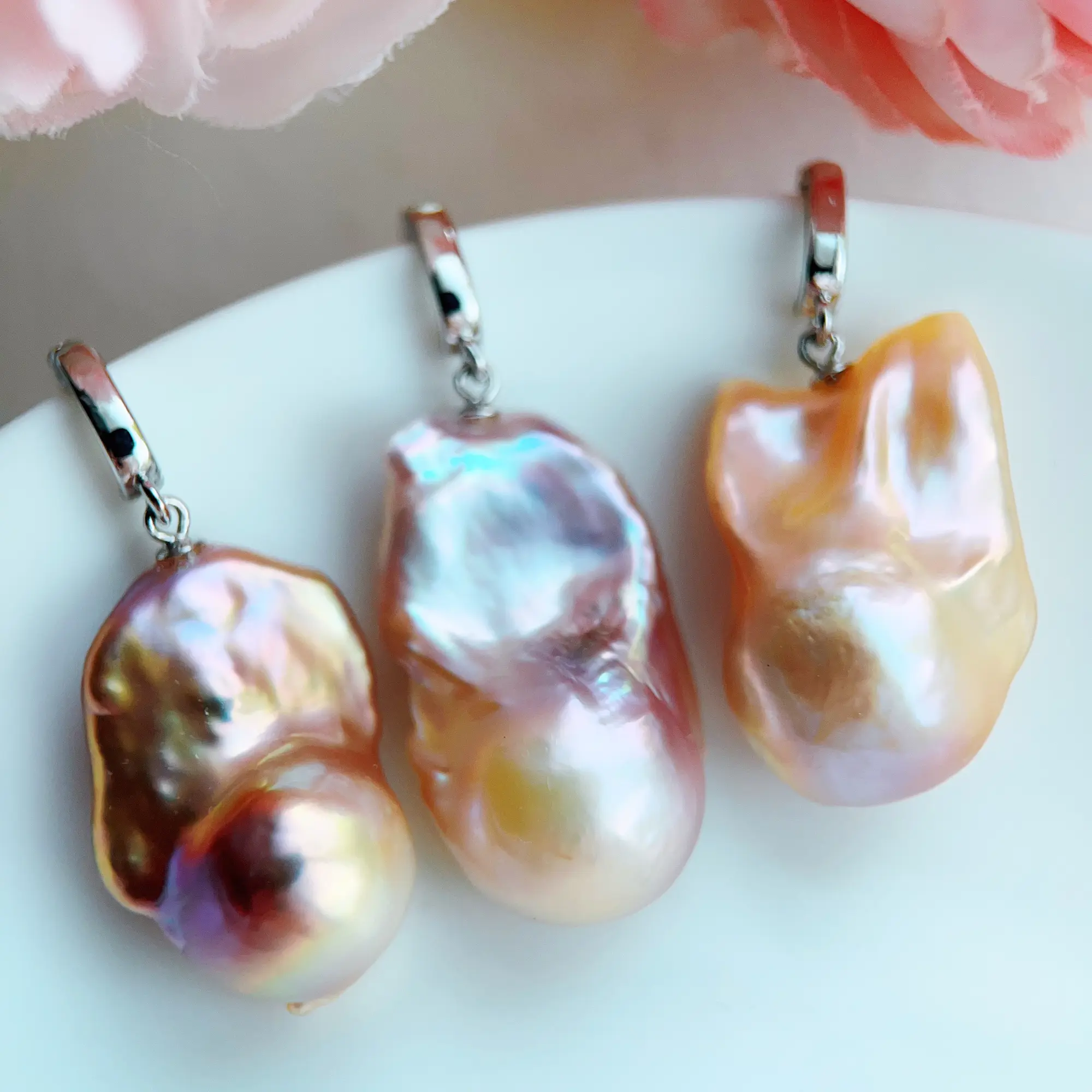 PISWENCY Large Baroque Pearl Necklace Pendant, 925 Sterling Silver Genuine Removable Freshwater Pearl Pendant, Gift for Her