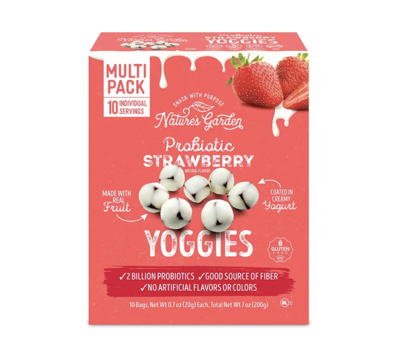 Nature's Garden Probiotic Yoggies Strawberry Flavor - Good Source of Fiber and Non-GMO with No Corn Syrup - 10 Packets