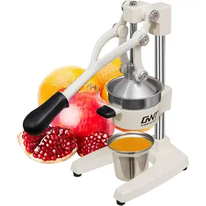 Commercial Heavy Duty Cast Iron Hand Press Manual Orange Citrus Lemon Lime Grapefruit Pomegranate Fruit Juice Squeezer Machine with Stainless Steel Cup White