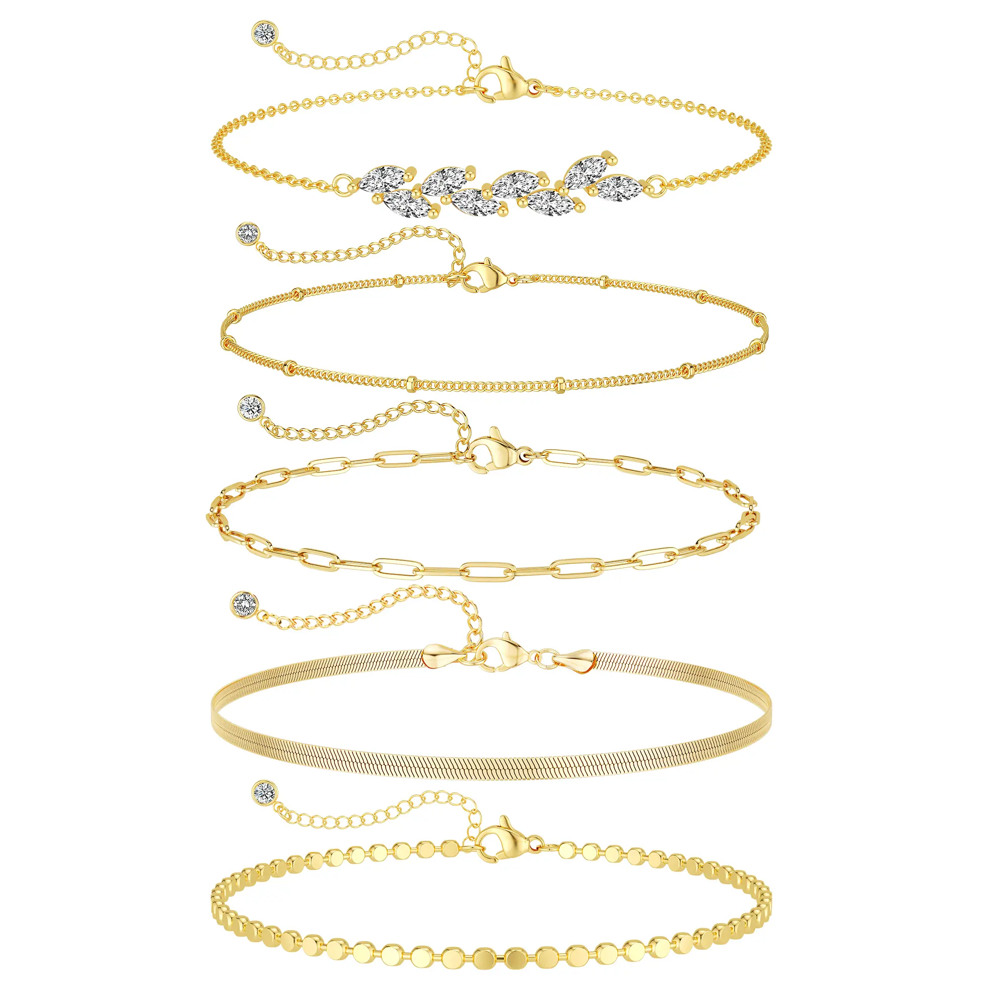 Dearmay Women's Waterproof Cubic Beaded Tennis-Paperclip-Cuban Link Stackable Bracelet Pack, Trendy Stack Bangle, Trendy Jewellery Accessories, Greenish Spring Fashion Jewelry Gifts, Fashion Jewelry Accessories, Casual, Decorative Chain Bracelets & Bangle