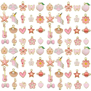 WOCRAFT 40pcs 20 pairs Assorted Enamel Bracelet Charms for Jewelry Making DIY Necklace Bracelet Earrings Keychain Crafting Charms Kit Crafts (Pink-SN991)