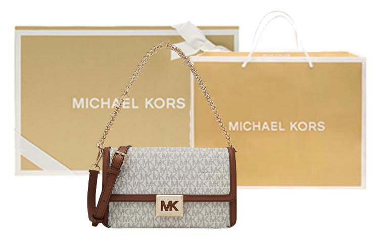 MK Sonia Chain Flap Bag in Vanilla Acorn  The Perfect Neutral Crossbody for Your OOTD | Michael Kors Medium Flap Shoulder Bag